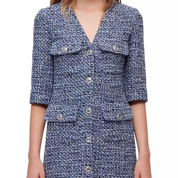 MAJE tweed vneck dress - Picture 1 of 1